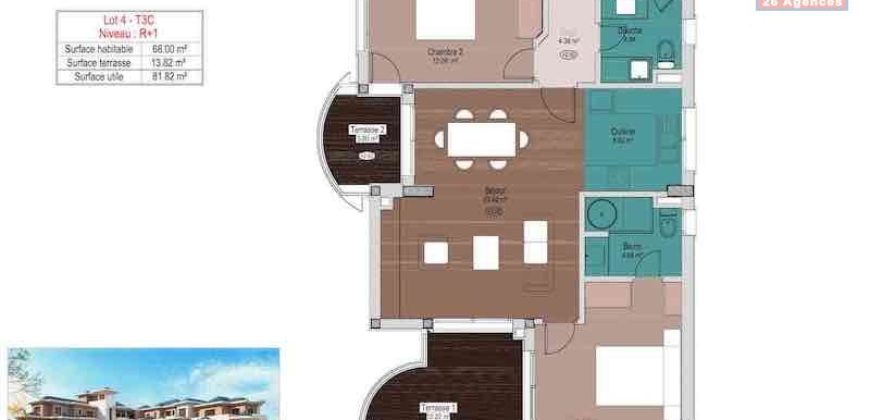 Appartement de type T3 dans un immeuble neuf, Tsiadana